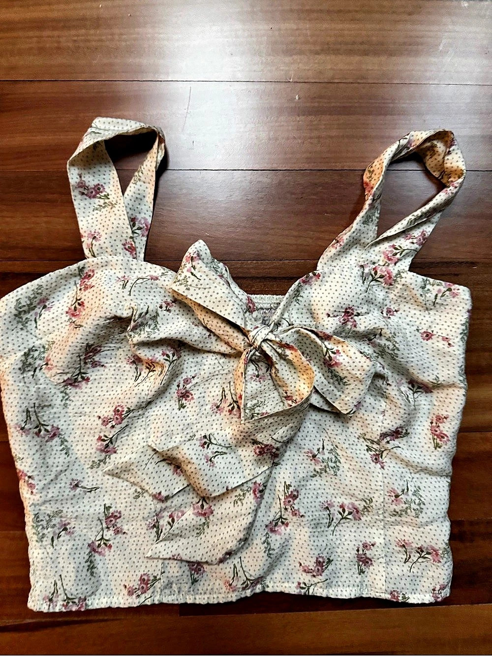 Floral Tie-Front Tank in Cream & Pink